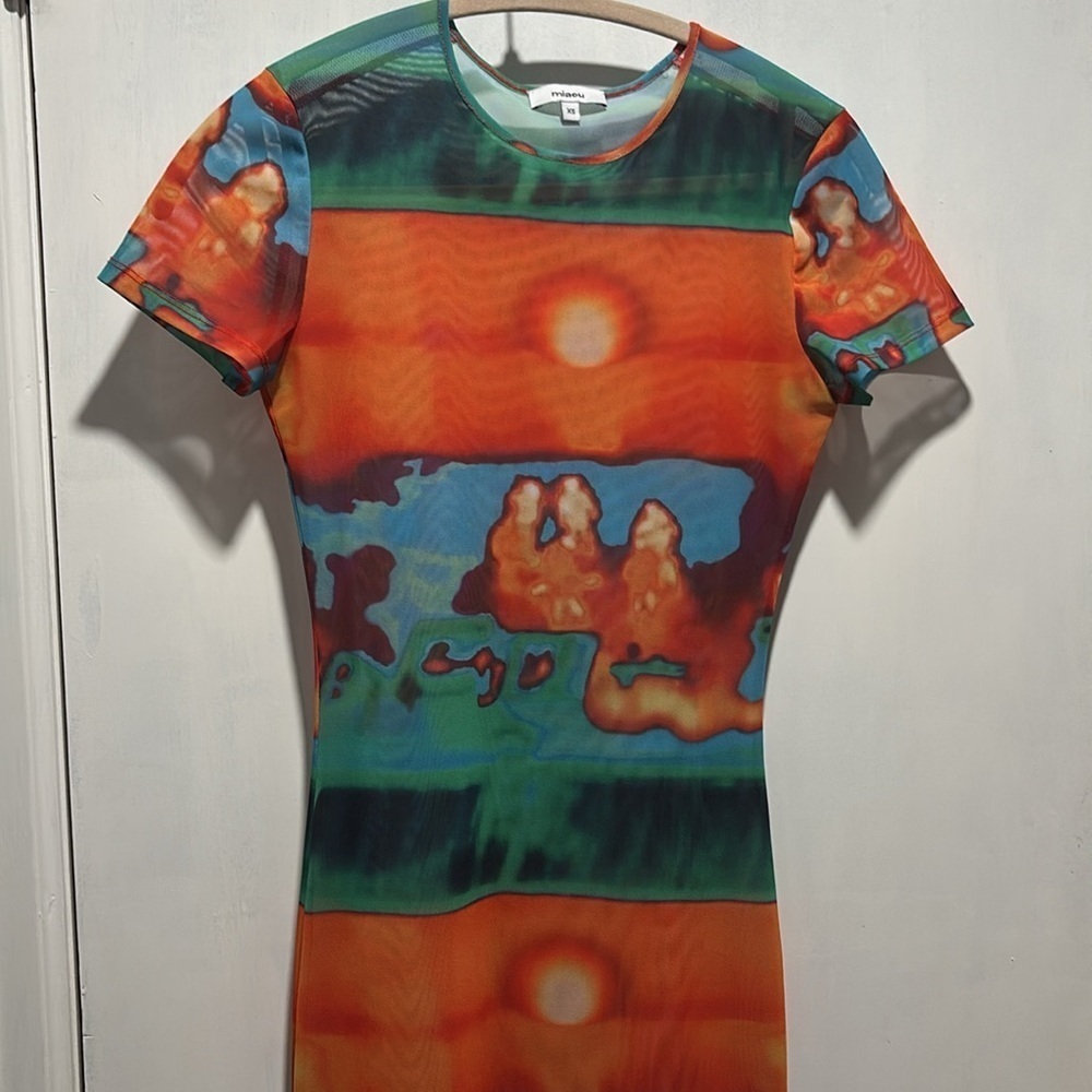 MIAOU Billie abstract infrared gradient midi mesh dress size xs - Picture 4 of 5